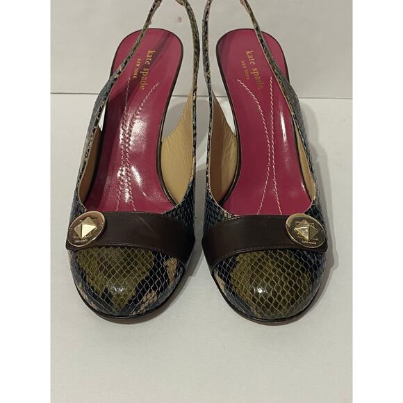 VINTAGE KATE SPADE Round Toe Snakeskin Print Slingback Heel 10 Made in Italy HTF - Picture 3 of 8